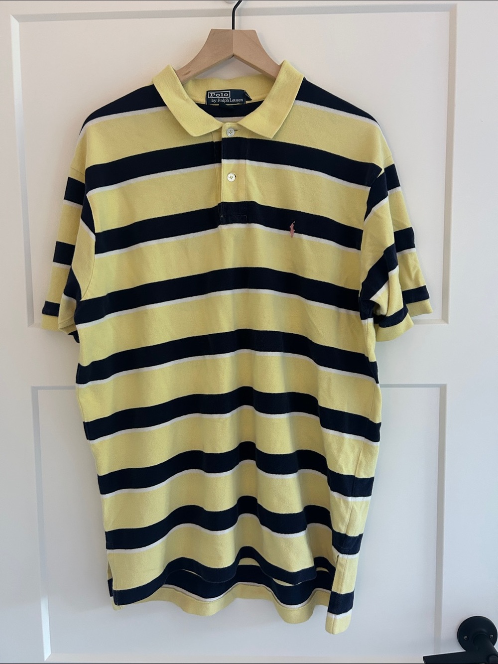 Polo Ralph Lauren Men’s XL Yellow Navy Striped Polo Shirt Pink Pony